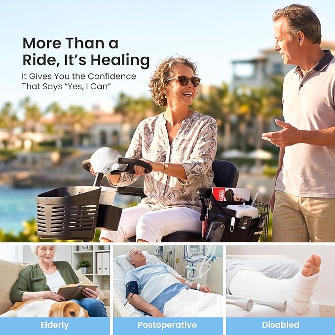 Metro Mobility 4 Wheel Electric Mobility Scooters for Adults - 300 lbs Capacity Folding Mobility Scooter for Seniors, Travel - Long Range Power Extended Battery & Easy Disassembly - White