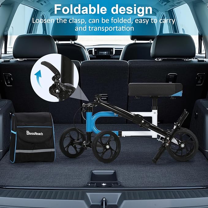 Knee Scooter，Knee Scooter for Adults for Foot Surgery，Knee Walker for Foot Injuries Compact Crutch Alternative with Dual Braking System (Blue)