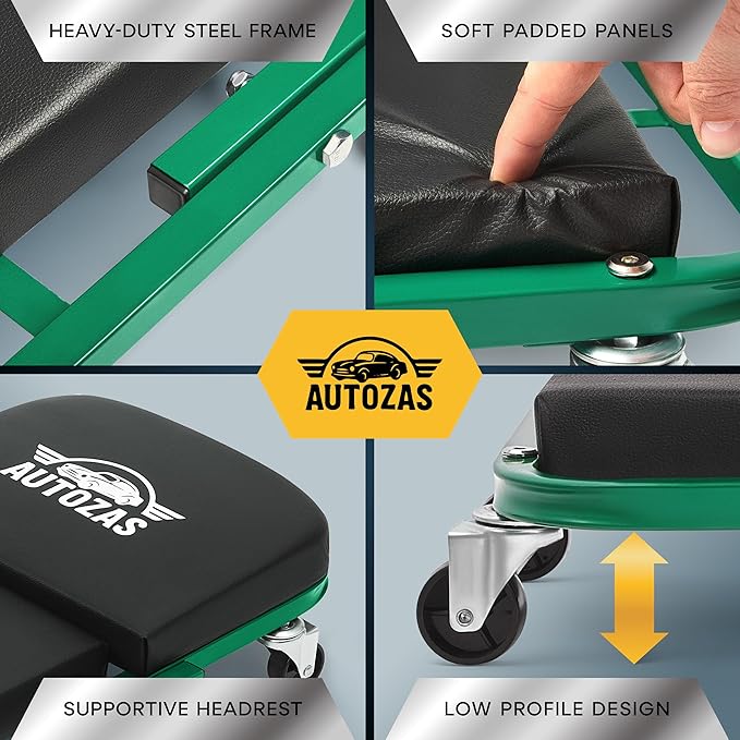 Creepers Automotive Mechanic Creeper Seat & Under Car Roller, 300lb Heavy Duty Foldable Garage Creeper with 360° Swivel Wheels, Magnetic Wristband, Low Profile Green Car Creeper for Mechanics