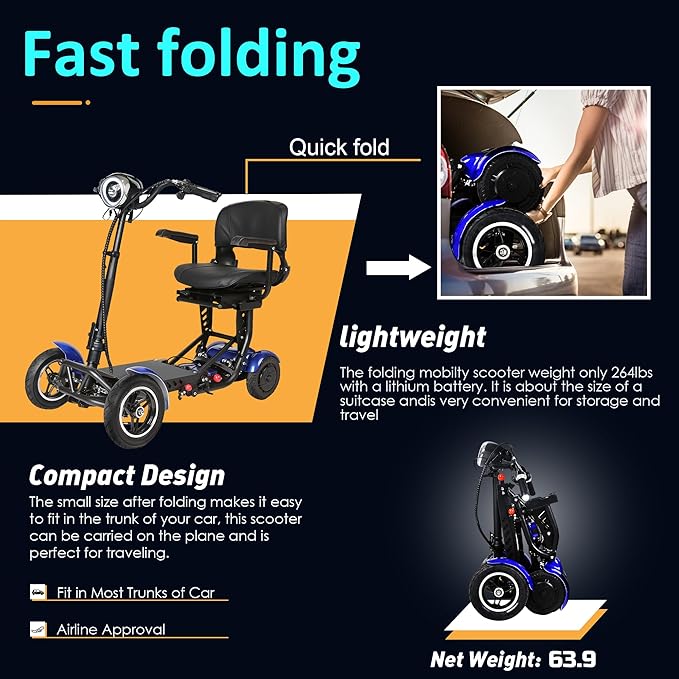 Mobility Scooter for Seniors & Adults – Lightweight Folding 4-Wheel Electric Scooter with Basket, 500W Dual Motor, 11MPH, 30-Mile Range, 3-Speed Modes, Compact Foldable Mobiltiy Scooters