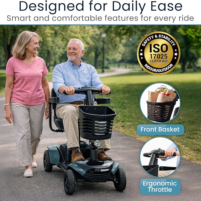 Vive Mobility Scooter for Adults - 4 Wheel Powered Electric Scooter w/Seat for Seniors - 400 lbs Capacity & Extended Range Battery w/Charger - Headlight, Basket & Extra Foot Space