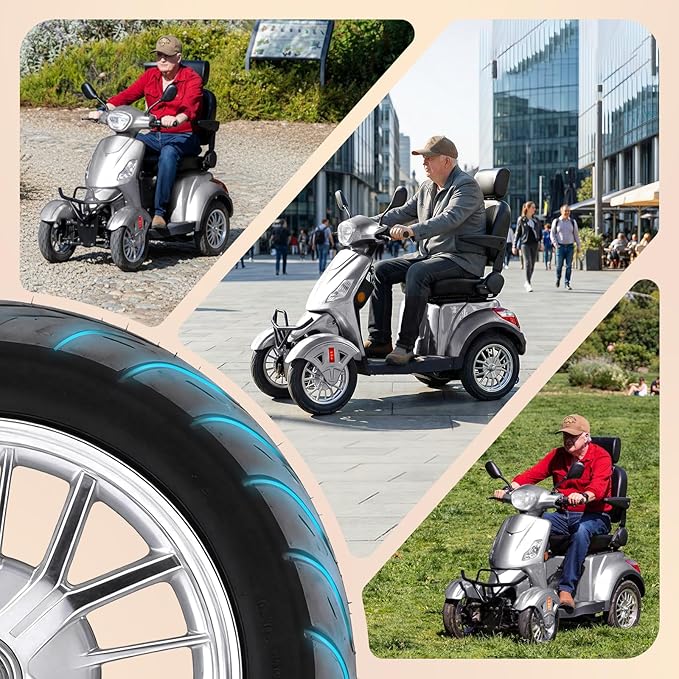 Super Large Electric 4 Wheel Mobility Scooters, Heavy Duty 800W Wheelchair Device, 25 Miles Long Range, All Terrain Mobility Scooter，Speed Adjust, Remote Key,Receive Ready to Ride (Silver)