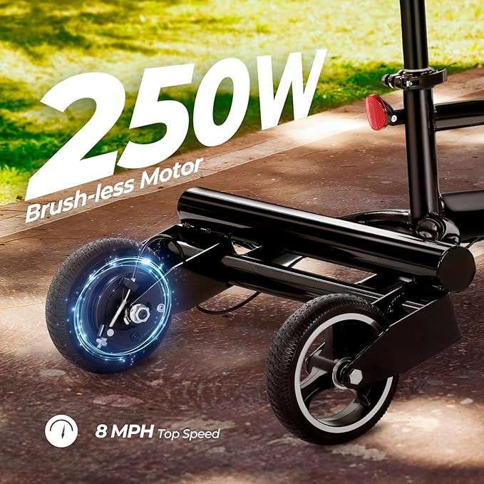 3 Wheel Mobility Scooters for Adults, Upgrade Anti-Tip Footrests 250W 36V 5.2AH 13 Mile Range Foldable Mobility Scooter for Seniors, Supports 300 lbs