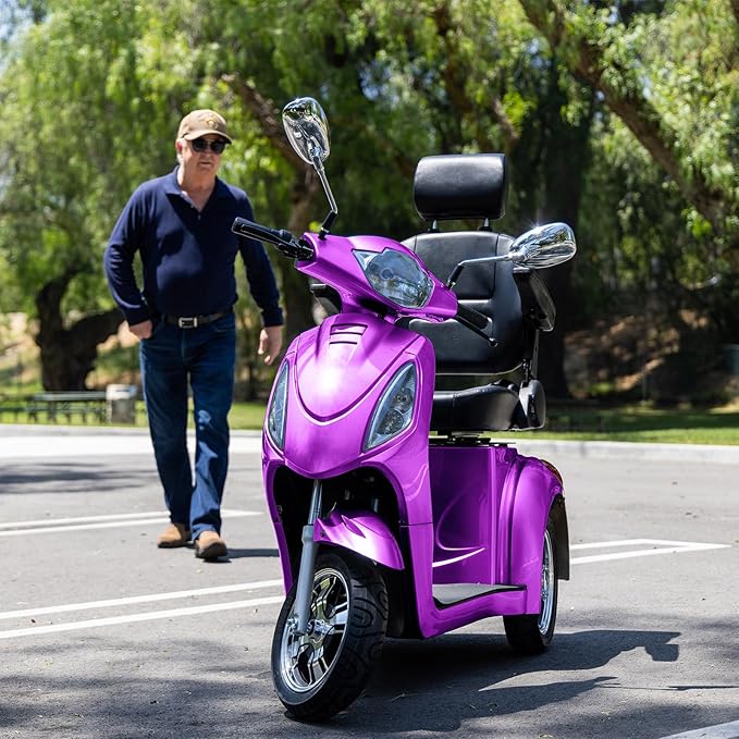 Super Large Electric 3 Wheel Mobility Scooters, 800W Wheelchair Device, 500 LBS Capacity Electric Wheelchair for Seniors & Adults, Speed Adjust, Remote Key, Receive Ready to Ride (Purple)