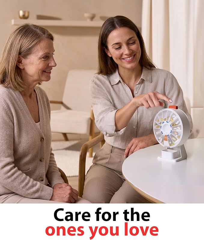 14-Day Rotating Pill Dispenser Wheel Push Button Wall-Mount or Desktop Vitamin Organizer