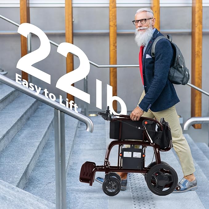 22 lbs Lightweight Carbon Fiber Electric Wheelchair with Remote Control, Foldable Motorized Wheelchair for Adults, Airline Approved for Travel, Red