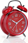 AYRELY® Super Loud Twin Bell Alarm Clock for Heavy Sleepers Adults, 4-Inch Retro Silent Non-Ticking with Night-Light, 3D Raised Number Dial, Battery Operated for Bedroom Bedside (3D Dial – Red)