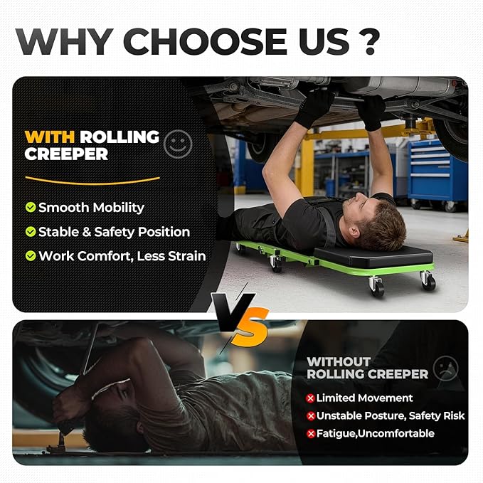 Auto Dynasty 36" Z-Creeper Seat, 2-in-1 Foldable Garage Creeper Shop Seat, 330 LBS Capacity Automotive Mechanic Repair Under Car Rolling Creeper Seat, Green