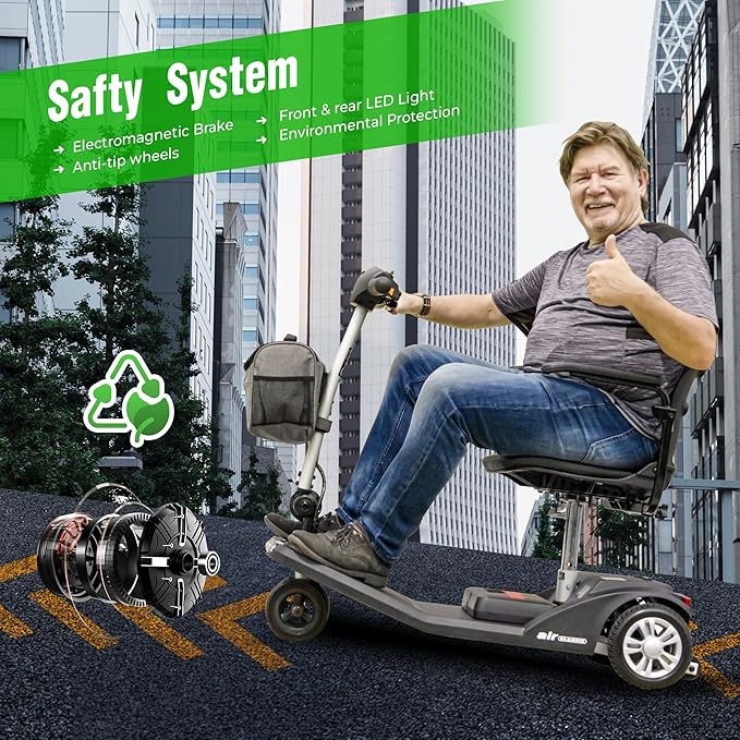 250W Airline Approved Mobility Scooters for Adults & Seniors 265lbs Capacity, 4 Wheel Folding Powered Mobility Scooters with Storage Bag, Lightweight Electric Scooter with & USB Charger Port (Black)
