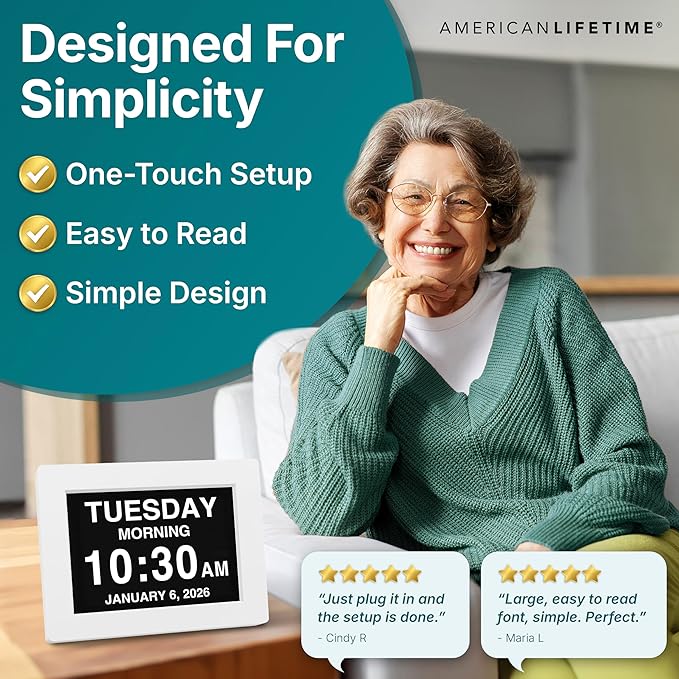 【New 2025】 Dementia Clock Large Clock for Seniors, Digital Clock with Custom Alarms, Clock with Day & Date for Elderly, Large Number Digital Clock White Extra Large