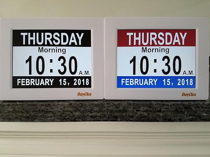 DayClox Memory Loss Digital Calendar 5-Cycle Clock with Red White & Blue or Black & White Section Display