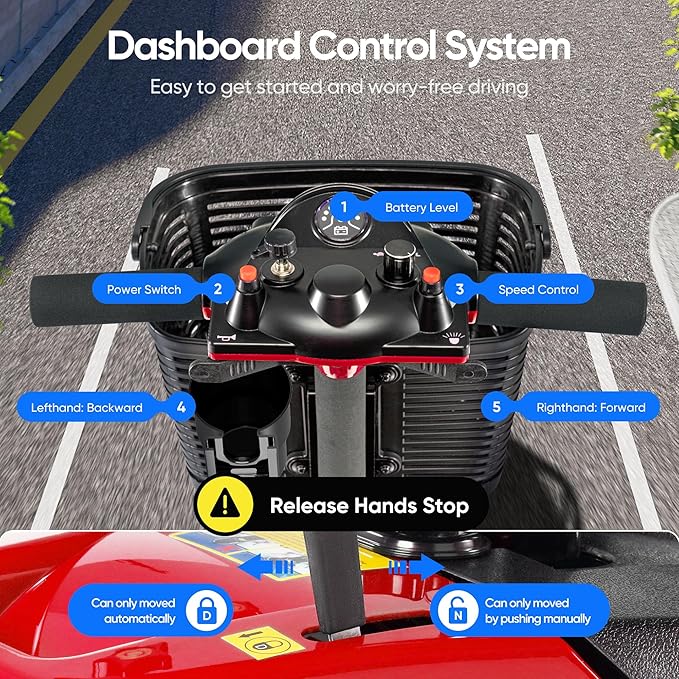 3 Wheel Mobility Scooters for Adults，Collapsible Electric Powered Wheelchair，Portable Compact Motorized Scooter for Travel，Long Range Power，Battery with Charger，Basket and Cup Holder