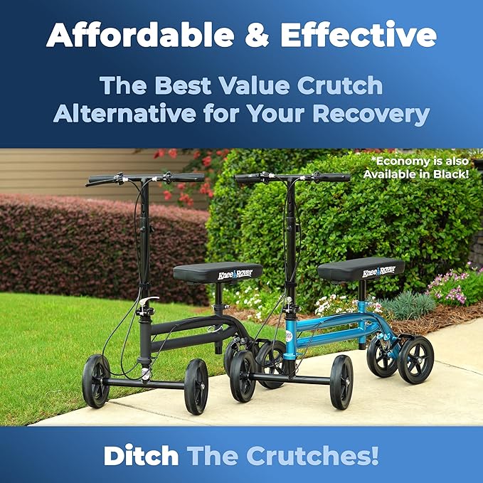 KneeRover Economy Knee Scooter Steerable Knee Walker for Adults for Foot Surgery, Broken Ankle, Foot Injuries - Foldable Knee Rover Scooter for Broken Foot Injured Leg Crutch (Blue)