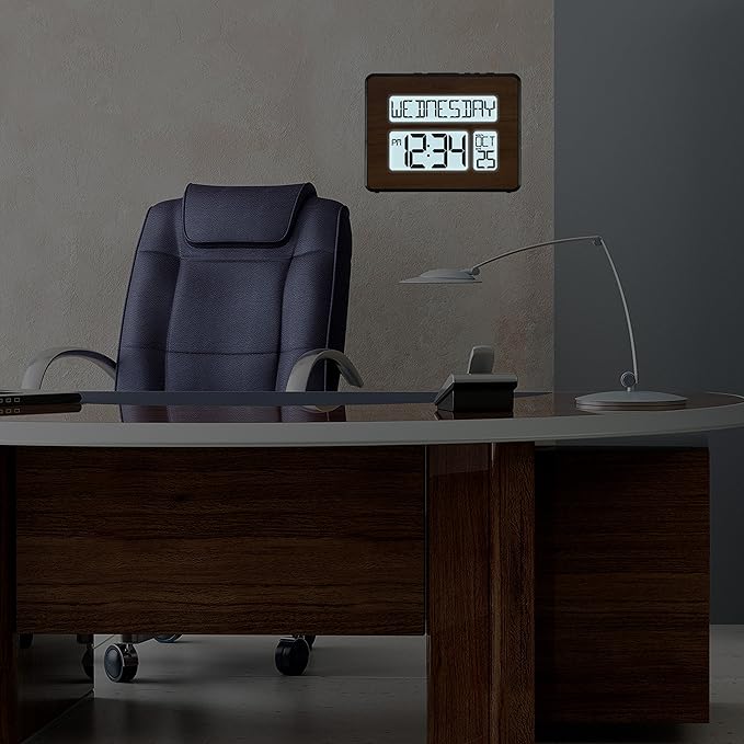 La Crosse Technology 513-1419BL-WA-INT Atomic Large Full Digital Calendar Clock