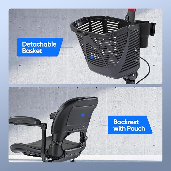 3 Wheel Mobility Scooters for Adults，Collapsible Electric Powered Wheelchair，Portable Compact Motorized Scooter for Travel，Long Range Power，Battery with Charger，Basket and Cup Holder