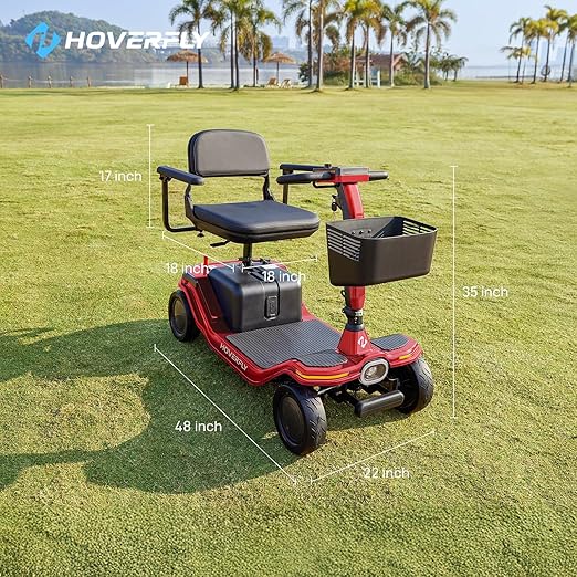 Hoverfly T5 Mobility Scooter for Seniors, Max 16.8-Mile Range & 5 mph, 3-Position Seat & Anti-Slip Rear Wheel, Removed Battery & Quick Fold Design, Solid 9" Tire&330 lb Capacity, Ease of Assembly Red