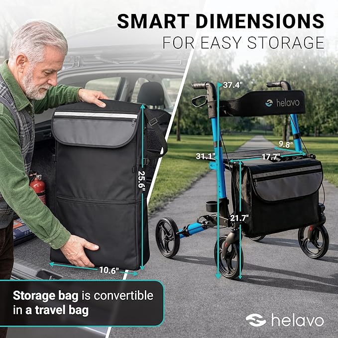 Helavo Foldable Rollator with Seat - Lightweight Aluminum Rolling Walker for Seniors and Adults
