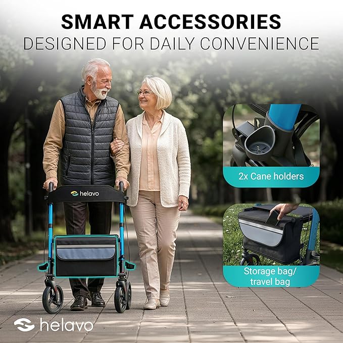 Helavo Foldable Rollator with Seat - Lightweight Aluminum Rolling Walker for Seniors and Adults