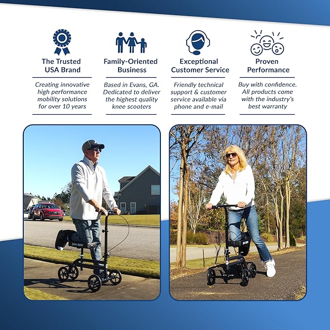 KneeRover Economy Steerable Knee Scooter – Foldable Mobility Aid & Knee Walker with Adjustable Handlebar and Comfortable Knee Pad for Adults (Black)