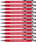 Personalized Pens with Stylus Tip -Bright Vibes- Click action - Custom - Black writing - Printed Name pens - Imprinted with Your Logo or Message - FREE PERSONALIZATION - 12 Pens/Box (Red)