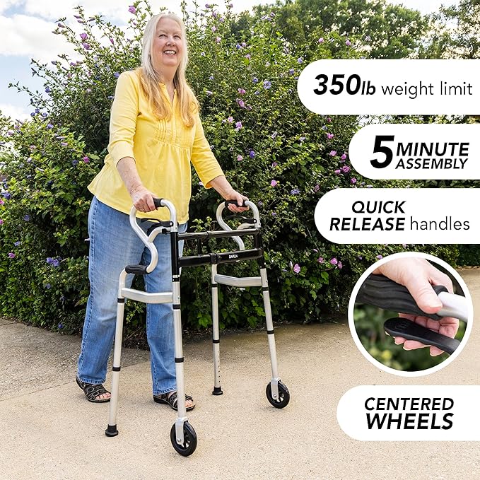 Darza R-Style Narrow Walkers with Storage Bag - Width Height Adjustable Walker, Lightweight Folding Walkers for Seniors Handicapped & Disabled, Up to 350 lbs