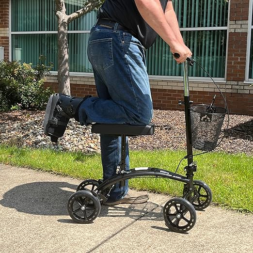 Carex Knee Walker Scooter for Injury of Foot with Comfortable Padding - Steerable Knee Scooter for Foot Injuries with Hand Brake - Crutch Alternative