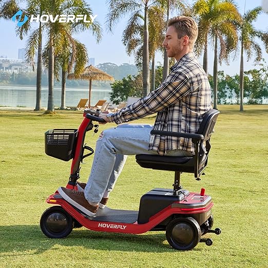 Hoverfly T5 Mobility Scooter for Seniors, Max 16.8-Mile Range & 5 mph, 3-Position Seat & Anti-Slip Rear Wheel, Removed Battery & Quick Fold Design, Solid 9" Tire&330 lb Capacity, Ease of Assembly Red