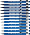 Personalized Pens with Stylus Tip -Bright Vibes- Click action - Custom - Black writing - Printed Name pens - Imprinted with Your Logo or Message - FREE PERSONALIZATION - 12 Pens/Box (Blue)