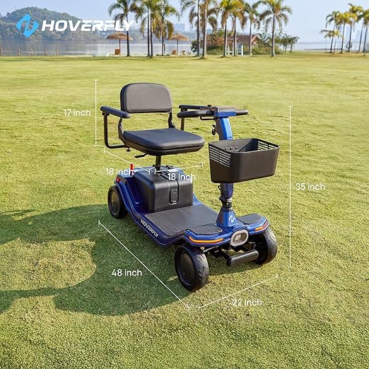 Hoverfly T5 Mobility Scooter for Seniors, Max 16.8-Mile Range & 5 mph, 3-Position Seat & Anti-slip Rear Wheel, Removed Battery & Quick Fold Design, Solid 9" Tire&330 lb Capacity, Ease of Assembly Blue