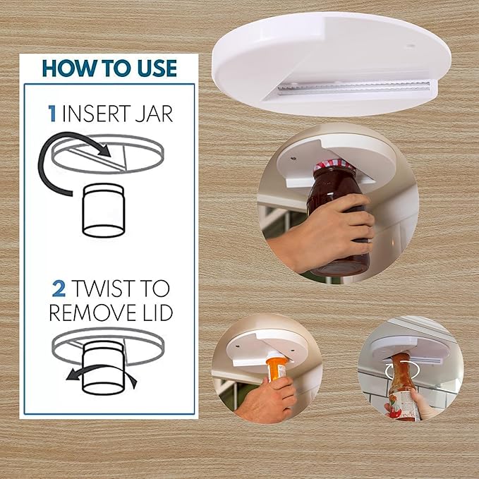 1 Pack Easy Grip Jar Opener for Seniors - Under Cabinet Jar Openers for Weak Hands, Arthritis jar opener, One Handed Gadgets & Bottle Opener - Kitchen Gadgets for Home Assistance