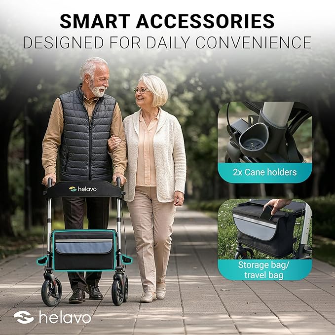 Helavo Foldable Rollator with Seat - Lightweight Aluminum Rolling Walker for Seniors and Adults