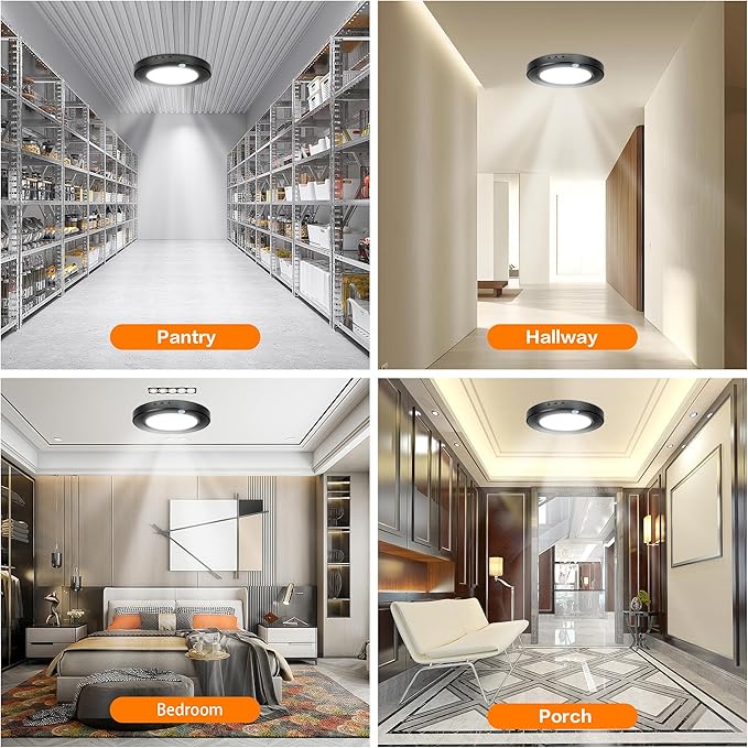 2 Pack 7.5 inch Motion Sensor Ceiling Lights Wired, 15W 1500lm 3CCT/3 Mode/30-120s Timer, Black Small LED Flush Mount Light Fixture Motion Activated for Closet, Pantry, Hallways, Stairwells, Garage
