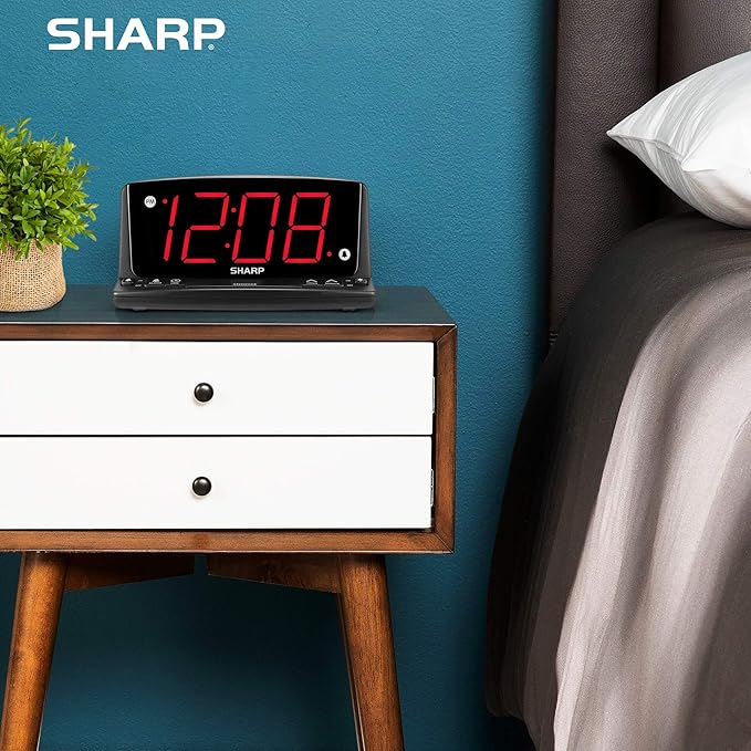Sharp LED Digital Alarm Clock – Simple Operation - Easy to See Large Numbers, Built in Night Light, Loud Beep Alarm with Snooze, Bright Big Red Digit Display