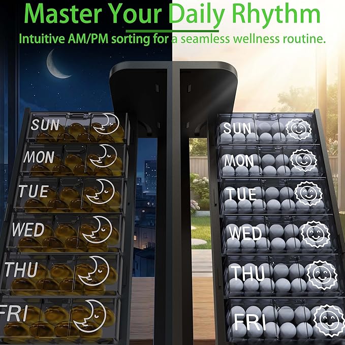 Aesthetic Pill Organizer 7 Day AM PM, Discreet 2 Times a Day Weekly Pill Box with Double Protection Shell, Large Capacity Portable Vitamin Case for Travel Meds & Medicine Organizer (Blue)