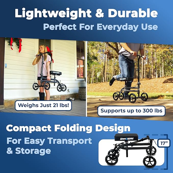 KneeRover Economy Steerable Knee Scooter – Foldable Mobility Aid & Knee Walker with Adjustable Handlebar and Comfortable Knee Pad for Adults (Black)